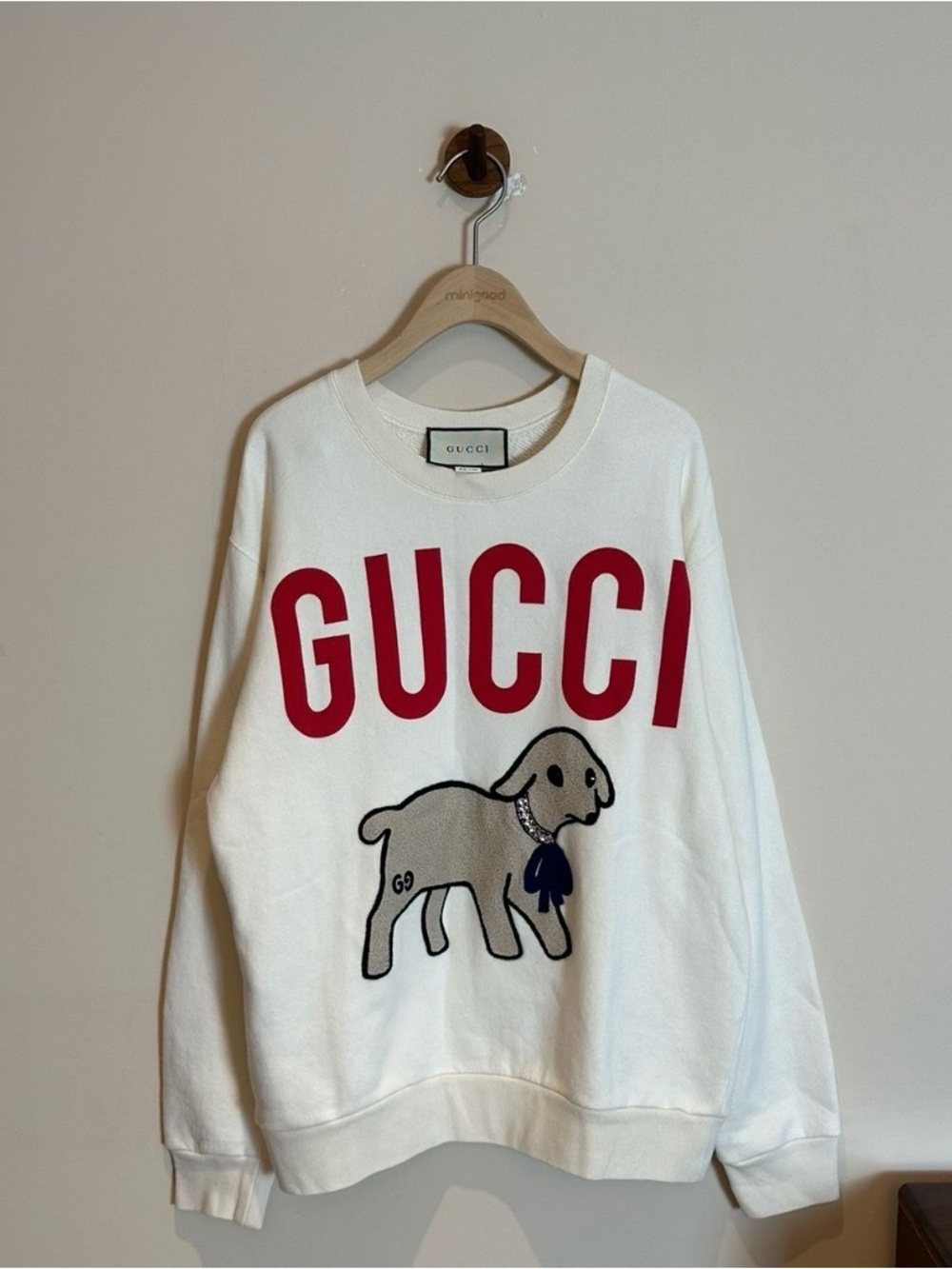 Gucci White Sweatshirt with Red Logo and Gray Lamb